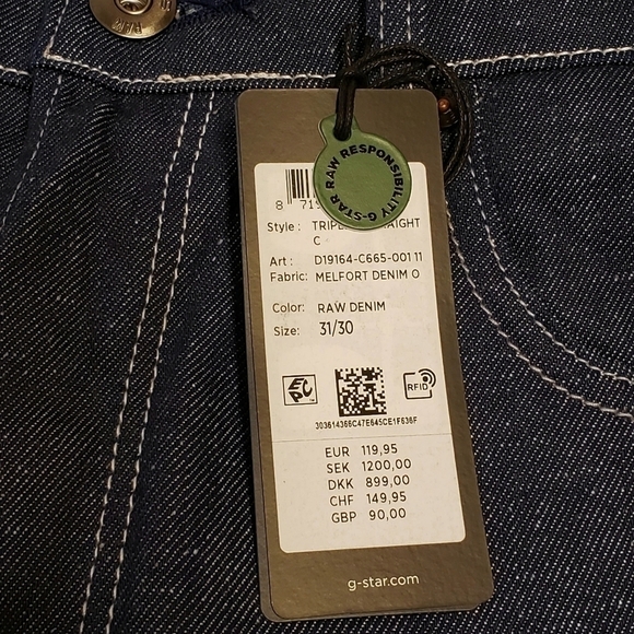 G-Star Raw 1 Triple A Straight Leg Button Fly Jeans NWT 31 x 30 - Picture 8 of 10